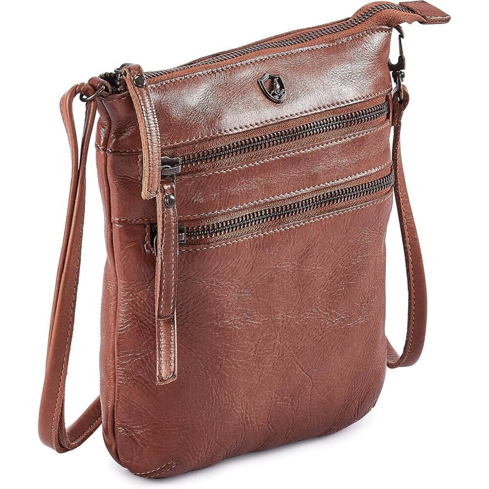 Women Leather Crossbody Bag Small Vintage Travel Purse with Zipper Pockets